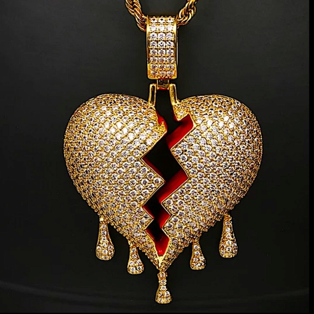 GOLD PLATED BLEEDING ZIRCON HEART ROPE CHAIN CHARM UNISEX NECKLACE